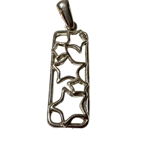 Silver Tone Star Pendant Rectangle Shape Slider Vintage - Picture 1 of 5